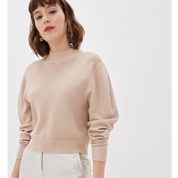 Free People Sparkly Mock Neck Sweater Rose Gold - Picture 2 of 12